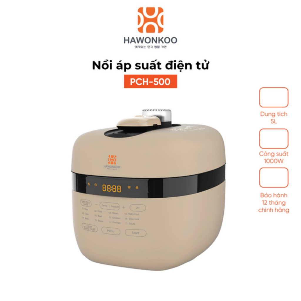 Nồi Áp Suất Hawonkoo PCH-500, Dung Tích 5L, Công Suất 1000W, Bảo Hành Chính Hãng 12 Tháng