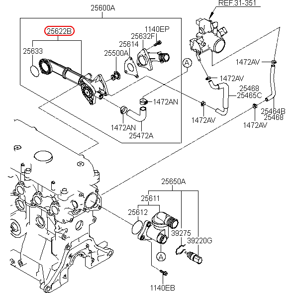 Ống điếu/ Thân bắt van hằng nhiệt  GETZ 1.1, MORNING 2005 - 2010, I10 MY08 -12... Hàng xịn CHÍNH HÃNG: 2562202566