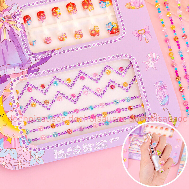 Vỉ đồ chơi trang điểm làm móng làm nails sticker 3D nổi dán móng tay cho bé gái