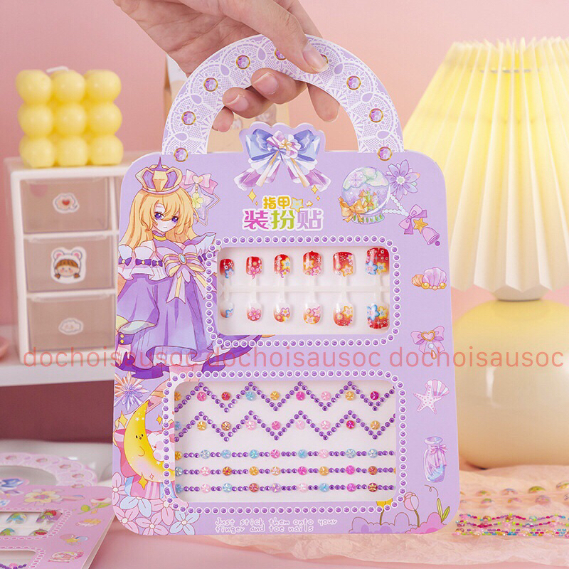 Vỉ đồ chơi trang điểm làm móng làm nails sticker 3D nổi dán móng tay cho bé gái