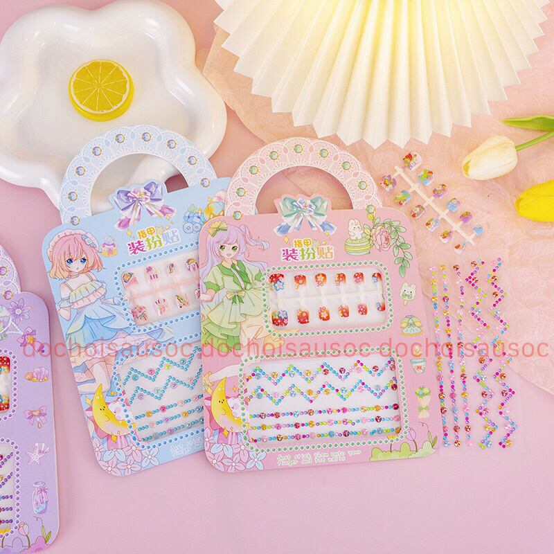 Vỉ đồ chơi trang điểm làm móng làm nails sticker 3D nổi dán móng tay cho bé gái