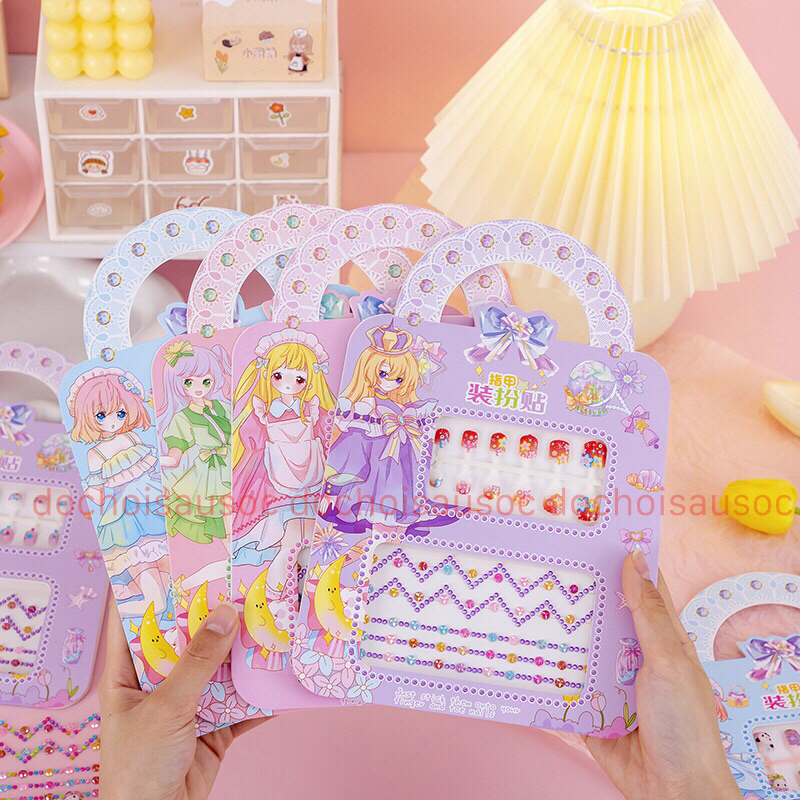 Vỉ đồ chơi trang điểm làm móng làm nails sticker 3D nổi dán móng tay cho bé gái