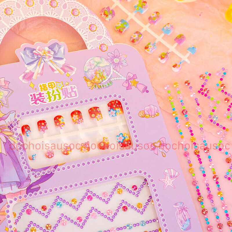 Vỉ đồ chơi trang điểm làm móng làm nails sticker 3D nổi dán móng tay cho bé gái