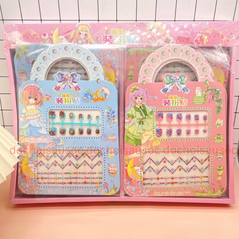 Vỉ đồ chơi trang điểm làm móng làm nails sticker 3D nổi dán móng tay cho bé gái