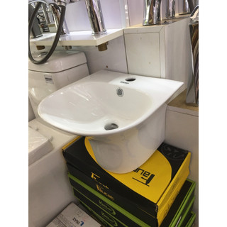 Chậu lavabo rửa mặt treo tường liền chân vuông, kích thước nhỏ