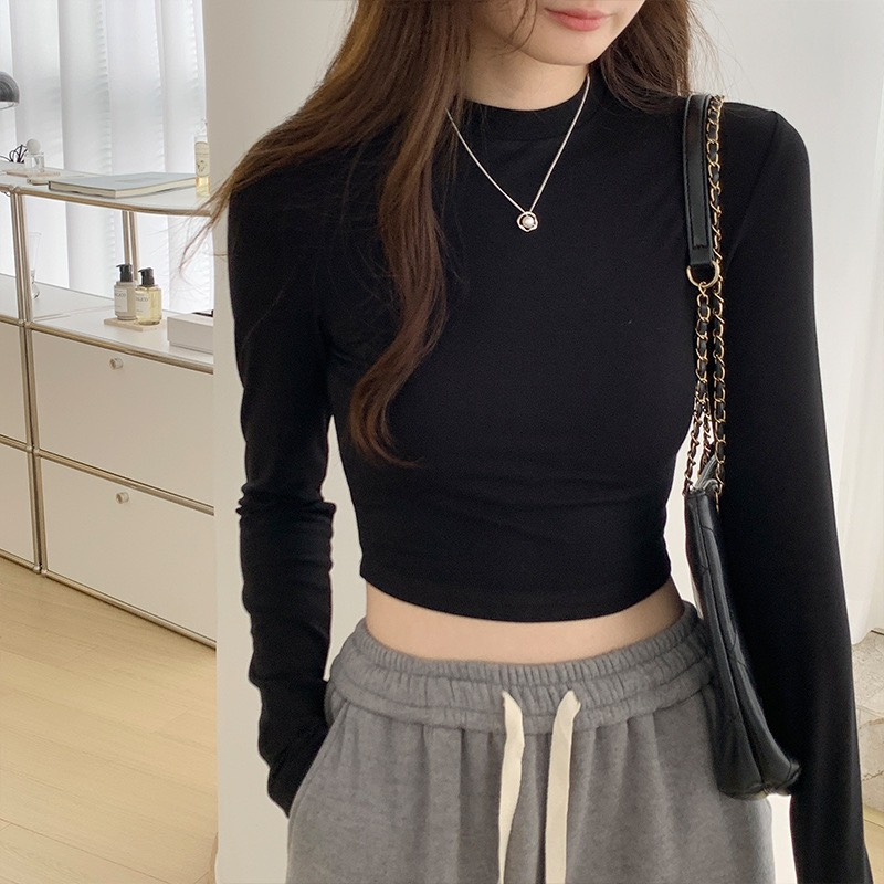 Áo Croptop Tay Dài CỔ TRÒN Nữ Ôm Body Chất Tốt, Áo Thun gân kiểu nữ crt dài tay RYSO FASHION