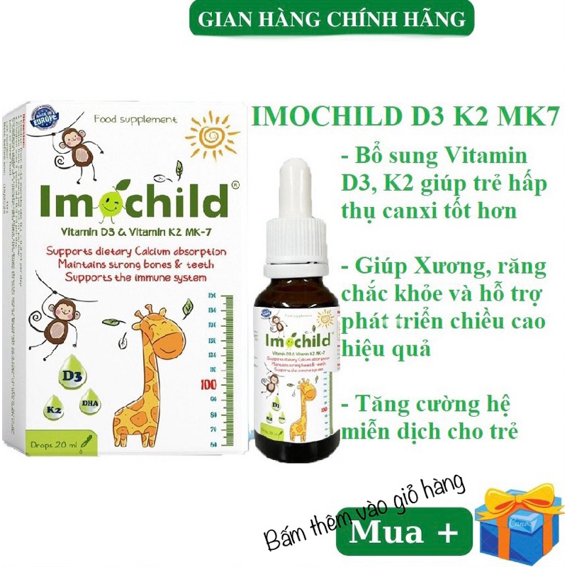 Vitamin D3 và K2 MK-7 Imochild / Cốm ăn ngon BIO GOLD cho Bé - tăng cường miễn dịch FTL