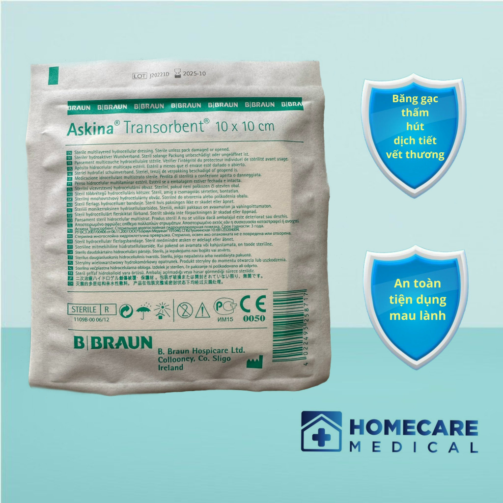 Băng gạc thấm hút dịch tiết và giảm tải lực tì đè 🔹ASKINA TRANSORBENT 10x10CM🔹cân bằng độ ẩm tối ưu cho vết thương