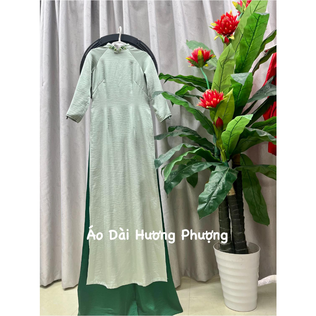 Áo dài lụa 2 da màu xanh mint