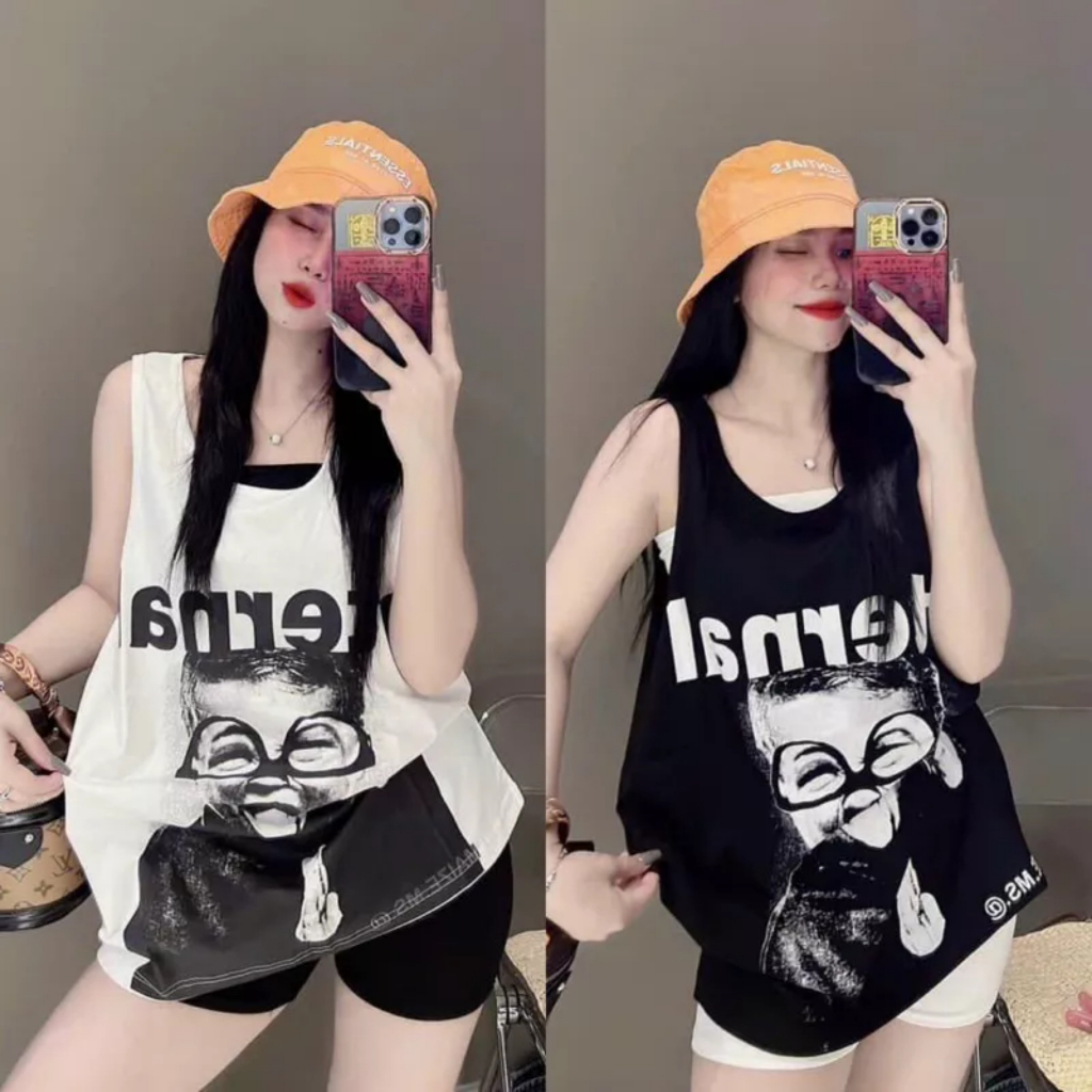 Áo Kiểu Ba Lỗ Nữ Form Rộng Giấu Quần In Hình