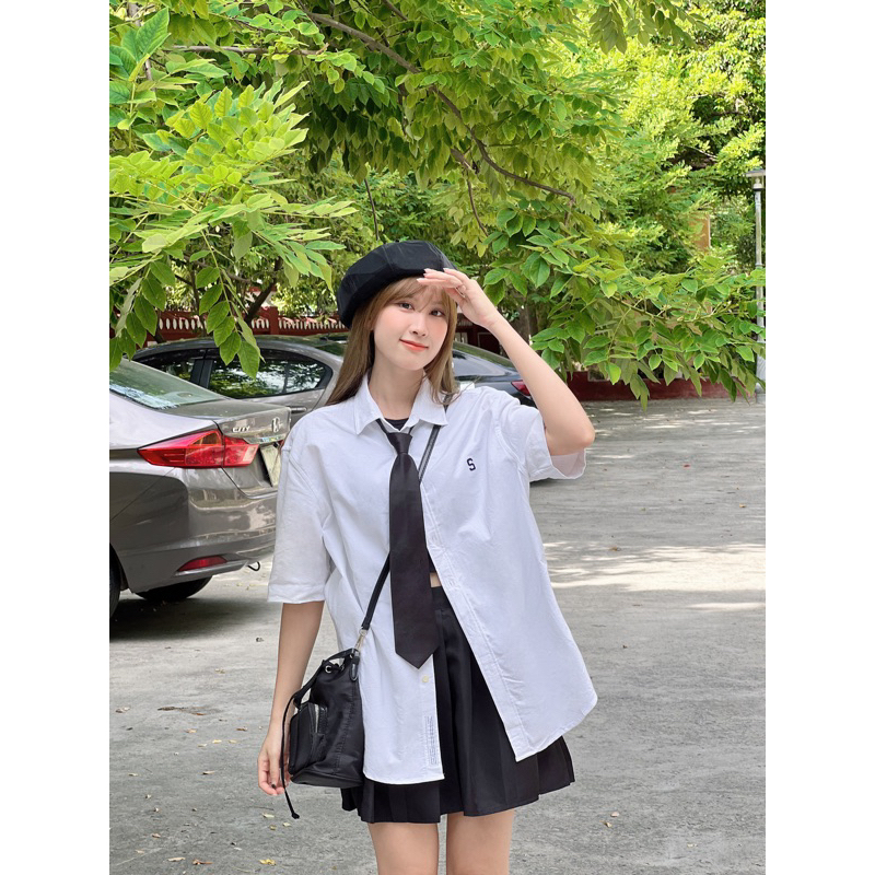 Áo sơ mi ngắn tay Silence Standard Eco Oxford logo S/basic