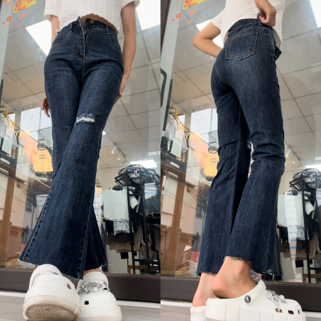 Quần Jeans ống loe xước gối - Tủ đồ Trendy