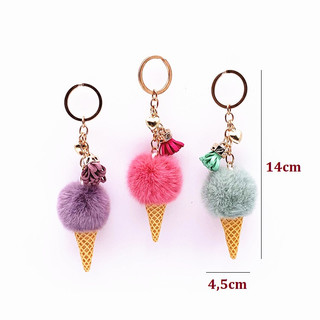 Móc khóa bông hình kem ốc quế dễ thương - móc khóa, móc balo, túi xách cute