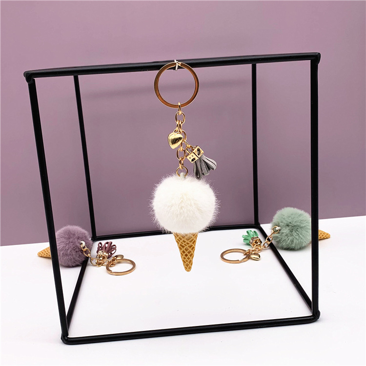 Móc Khóa Bông Hình Kem Ốc Quế Dễ Thương - Móc Khóa, Móc Balo, Túi Xách Cute