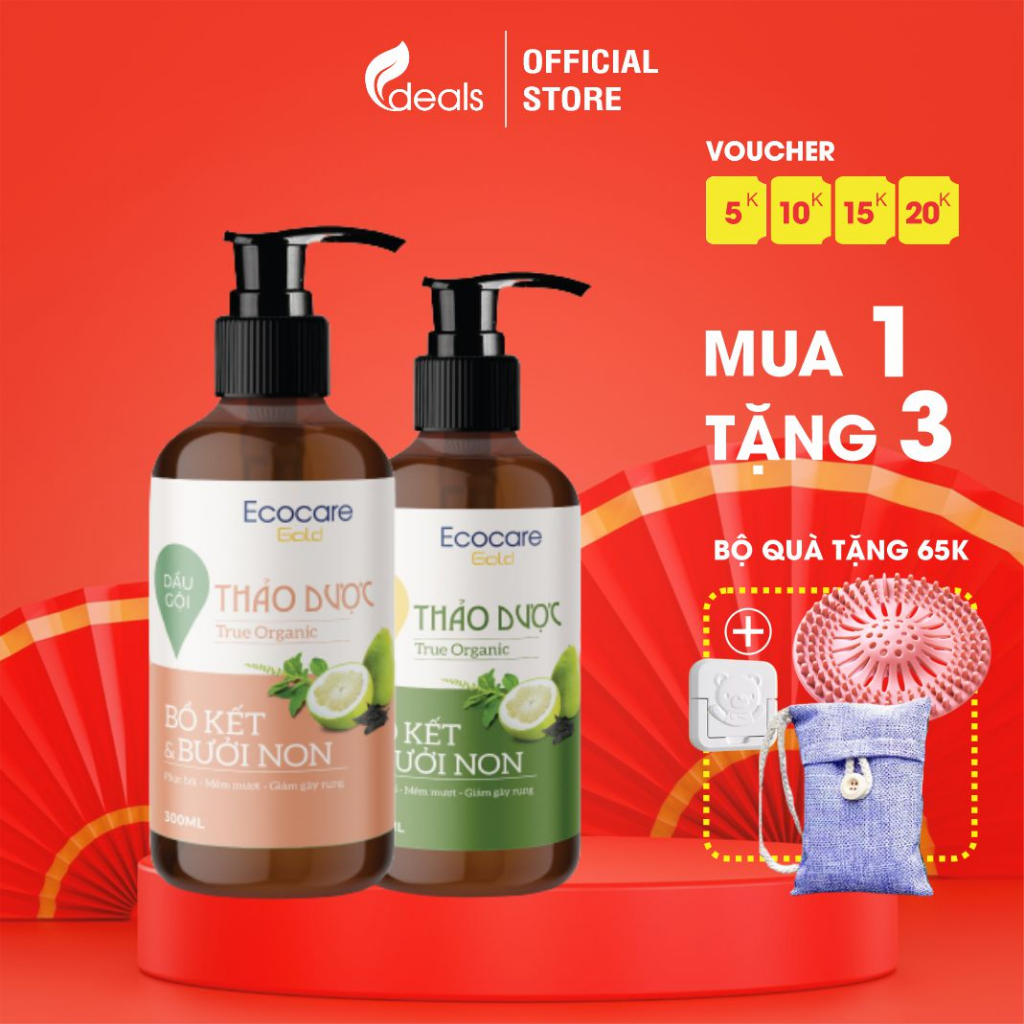 Dầu gội Dầu xả Thảo Dược True Organic Ecocare chăm sóc tóc chuyên sâu - Chuyên biệt cho tóc hư tổn và gãy rụng