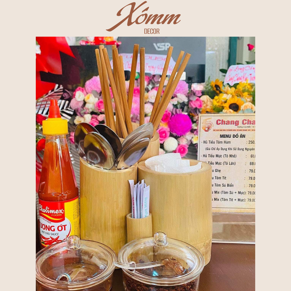 ống đũa tre bộ 4 ống đựng giấy, muỗng đũa, ống tre decor, trang trí cắm hoa, an toàn tiện lợi