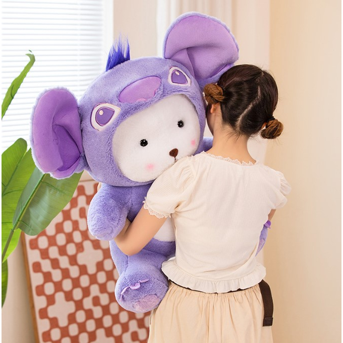 Gấu Bông Teddy LENA Mặc Áo Tím Stick Siêu Xinh, Lông Thỏ Mềm Mịn