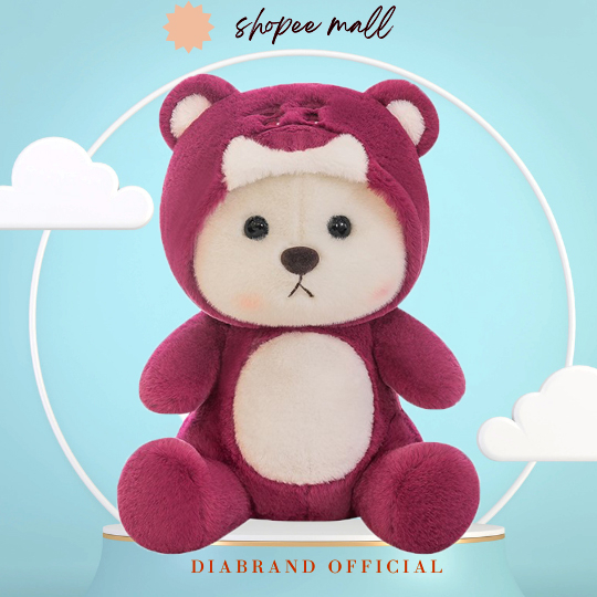 Gấu Bông Lena Teddy Mặc Áo Dâu Lotso Siêu Xinh, Lông Thỏ Mềm Mịn