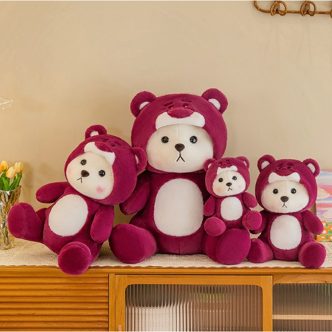 Gấu Bông LENA Teddy Mặc Áo Dâu Lotso Siêu Xinh, Lông Thỏ Mềm Mịn