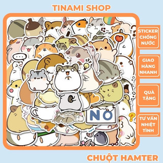 Bộ 50 Sticker chuột Hamter béo dễ thương hình dán chống nước không trùng nhau dùng trang trí đa năng Tinami