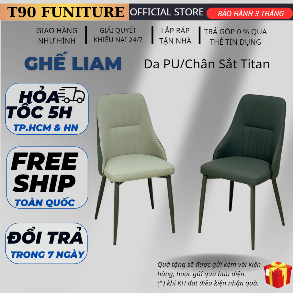 Ghế Ăn Bọc Da Pu T90 Liam, Chân Sắt Sơn Tĩnh Điện. Nhập Khẩu Cao Cấp Hiện Đại, Phù Hợp Căn Hộ Chung Cư Gia Đình