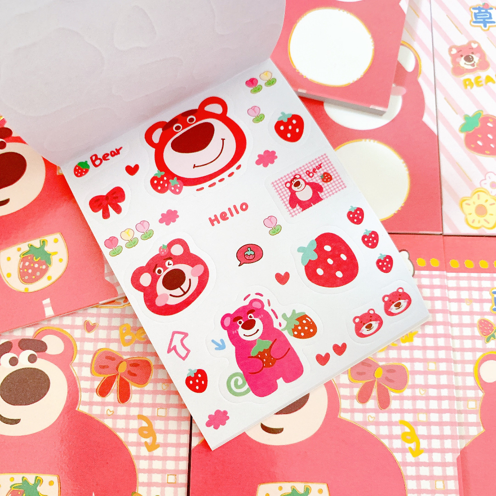 Sticker gấu dâu cute dán mũ bảo hiểm hình dán cute trang trí ly điện thoại sách ghi chú dễ thương