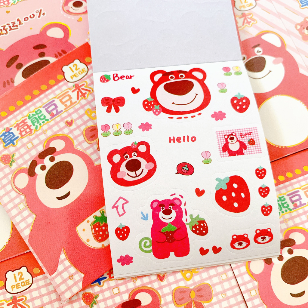 Sticker gấu dâu cute dán mũ bảo hiểm hình dán cute trang trí ly điện thoại sách ghi chú dễ thương