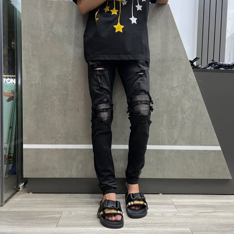 Quần Amiri Đen Vá Kim Tuyến Bạc Nhũ 4 Cúc Likeauth Loại 1 giá rẻ