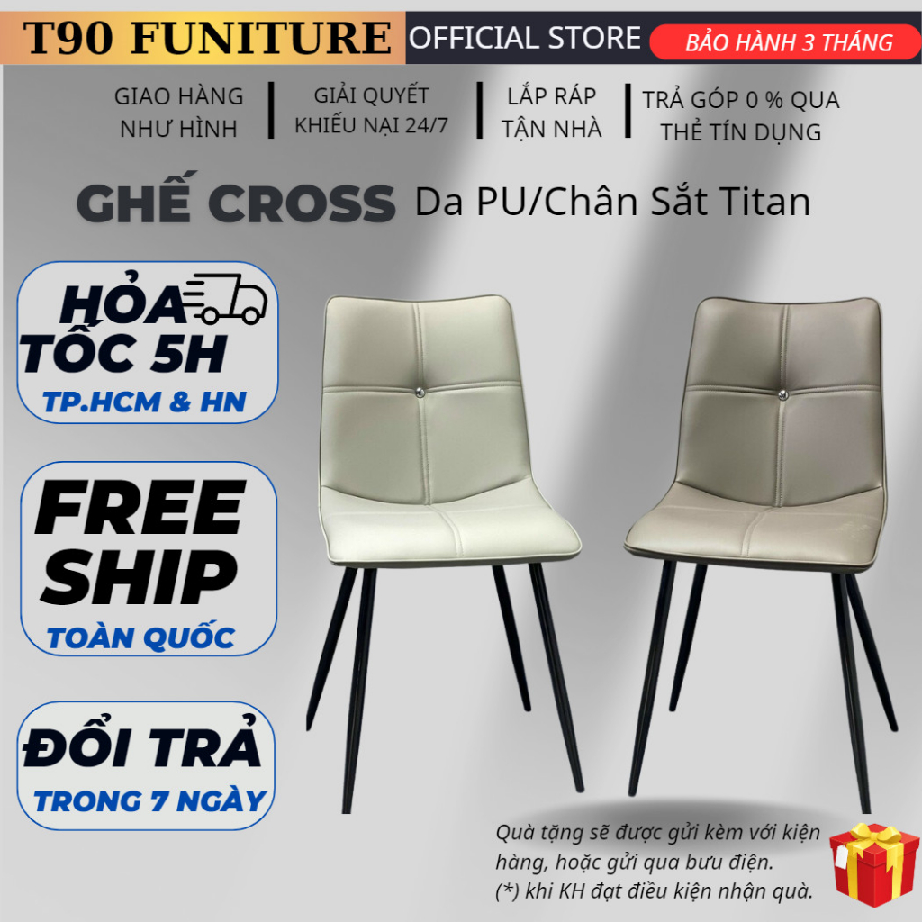 Ghế Ăn Bọc Da Pu T90 Cross, Chân Sắt Sơn Tĩnh Điện. Nhập Khẩu Cao Cấp Hiện Đại, Phù Hợp Căn Hộ Chung Cư Gia Đình