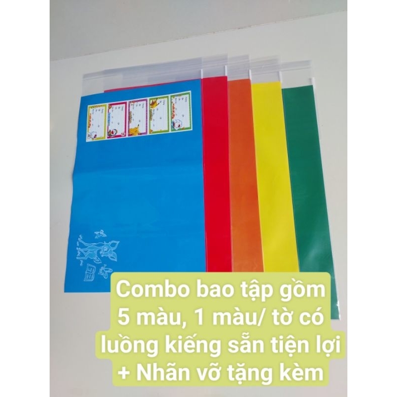 Combo bao tập 5 màu/ tờ có bìa kiếng luồng sẵn+ Nhãn vỡ