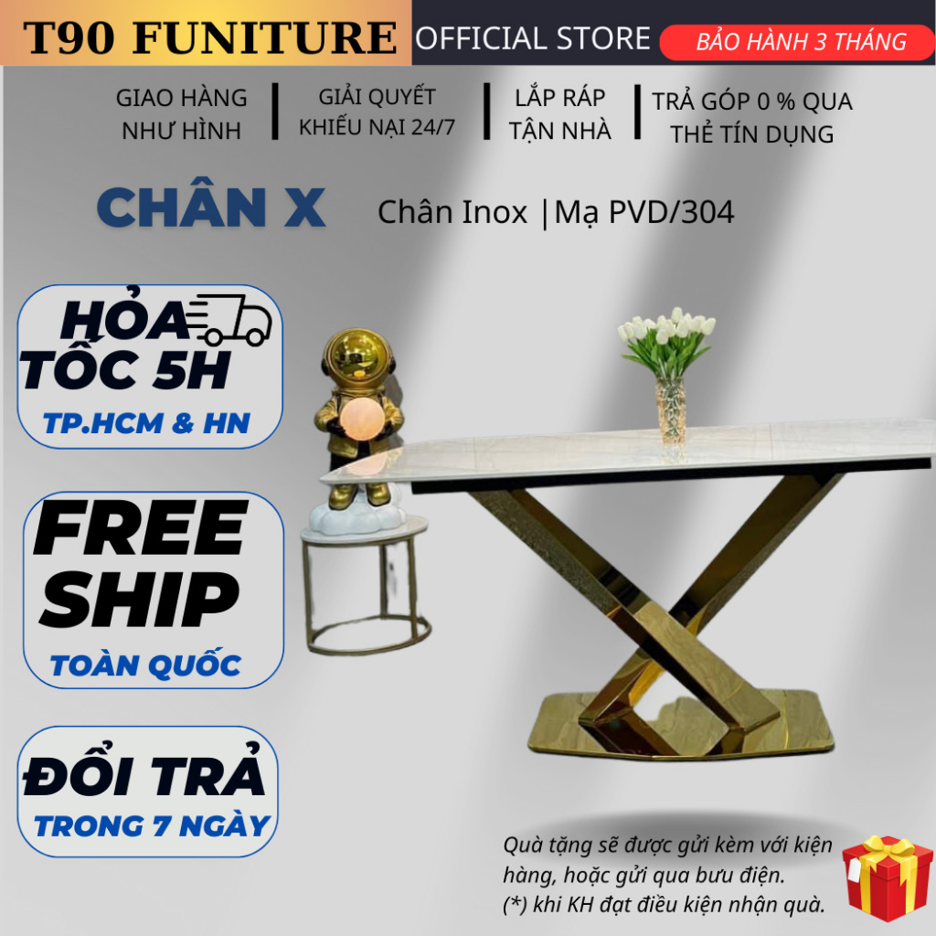Bàn Ăn Cơm T90 Chân X, Inox nhập chuẩn 304, Nhập Khẩu Cao Cấp Hiện Đại, Phù Hợp Căn Hộ Chung Cư Gia Đình