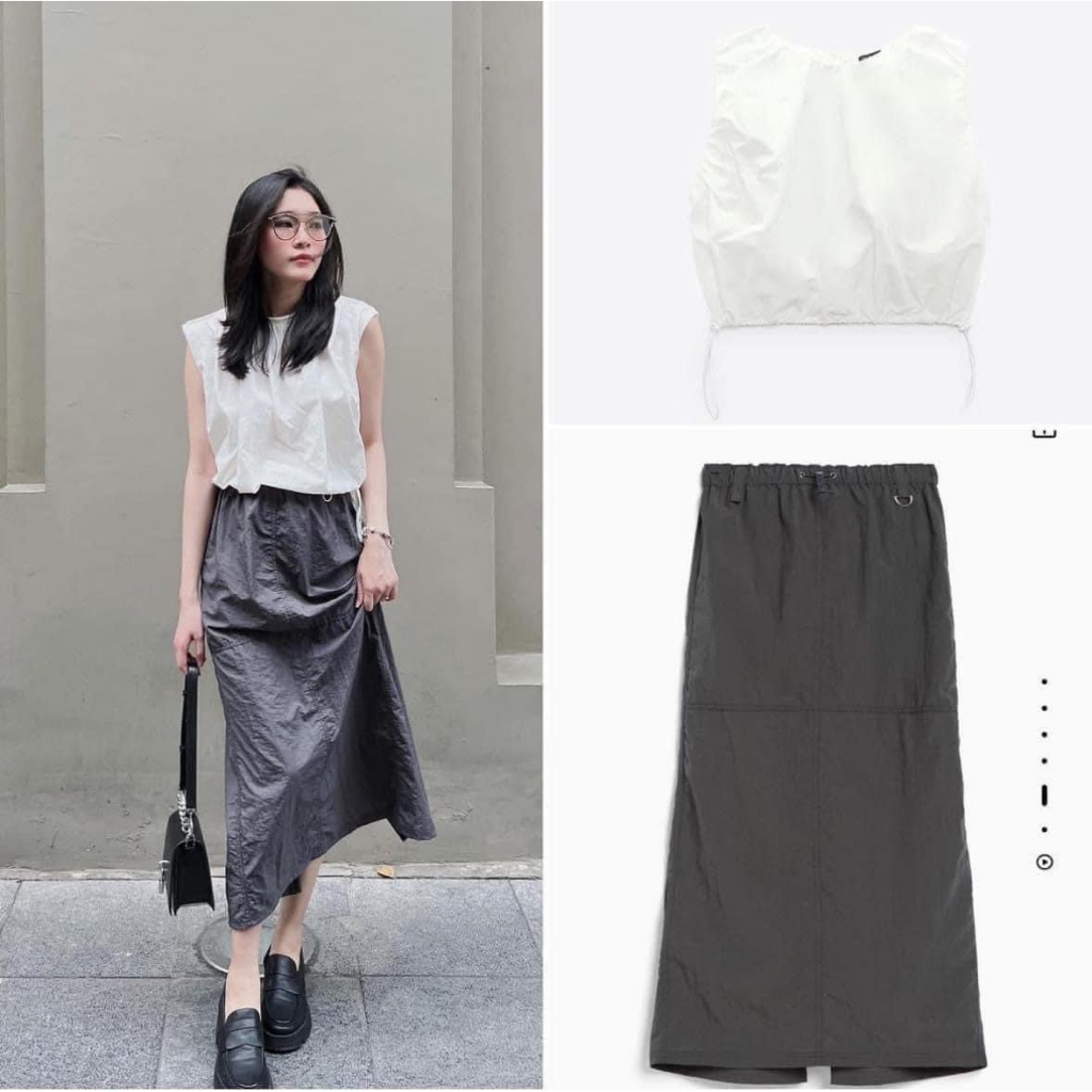 (HÀNG SẴN) Chân váy chữ A dáng dài xẻ sau chất liệu linen gió hot Zara 2023 hàng xuất dư