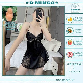 Váy ngủ sexy đầm ngủ lụa hai dây phối ren mềm tặng kèm chip