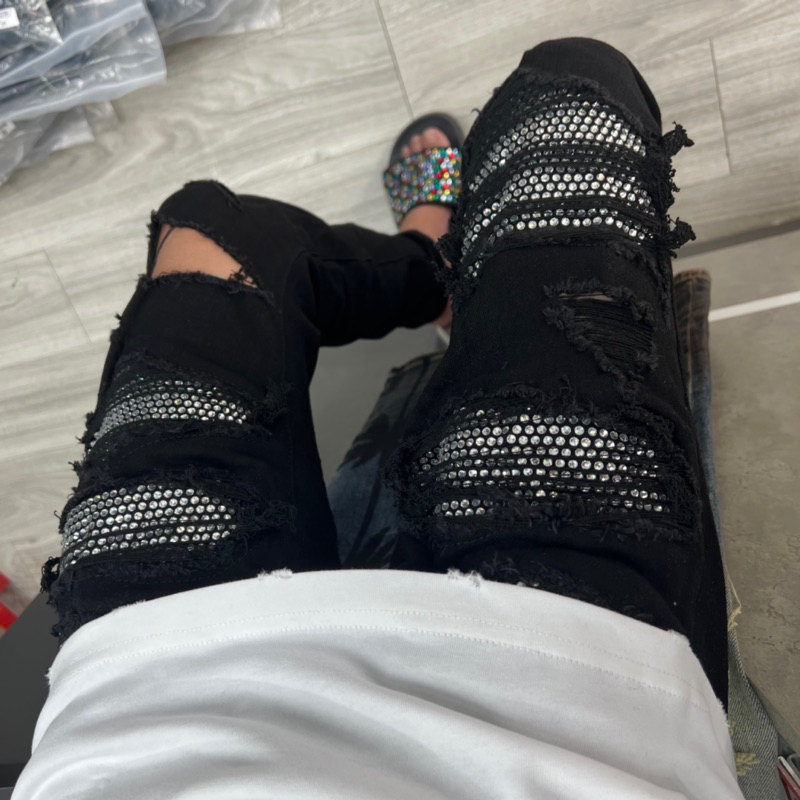 Quần amiri đen vá đá đùi likeauth 4cúc hàng loại 1