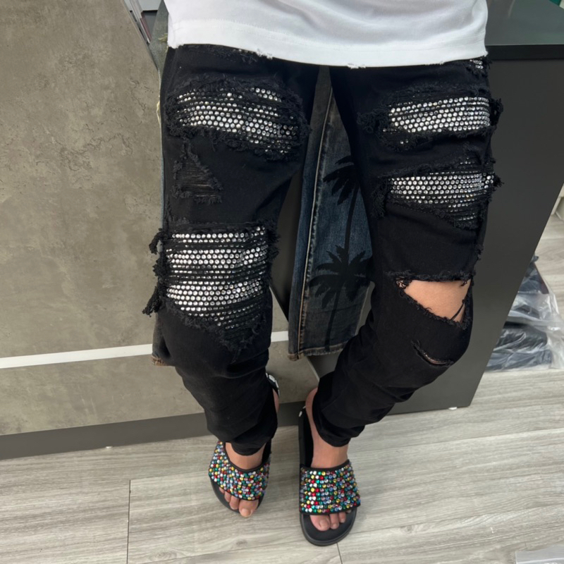 Quần amiri đen vá đá đùi likeauth 4cúc hàng loại 1