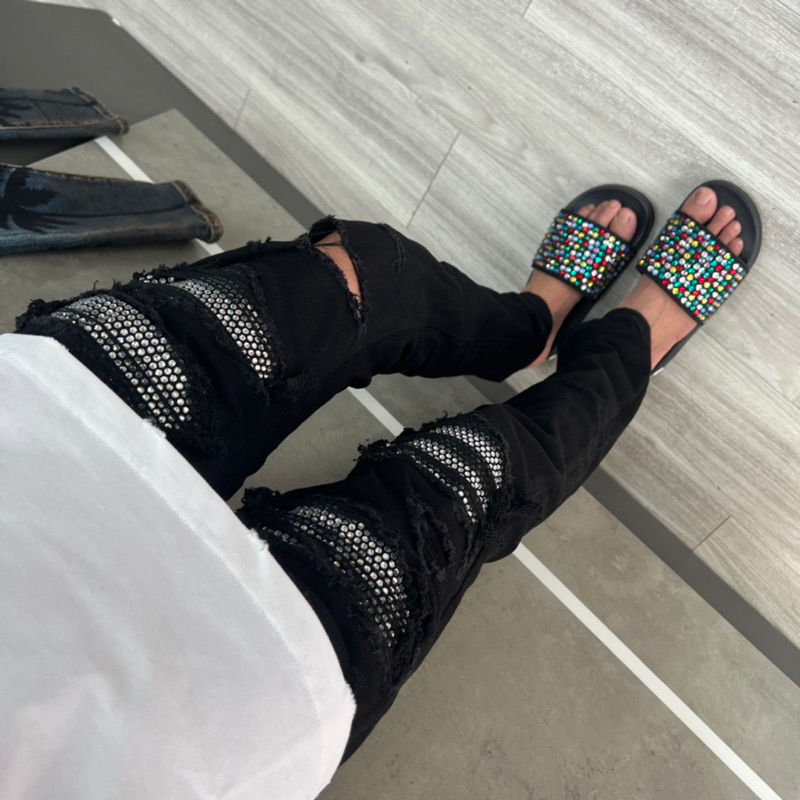 Quần amiri đen vá đá đùi likeauth 4cúc hàng loại 1