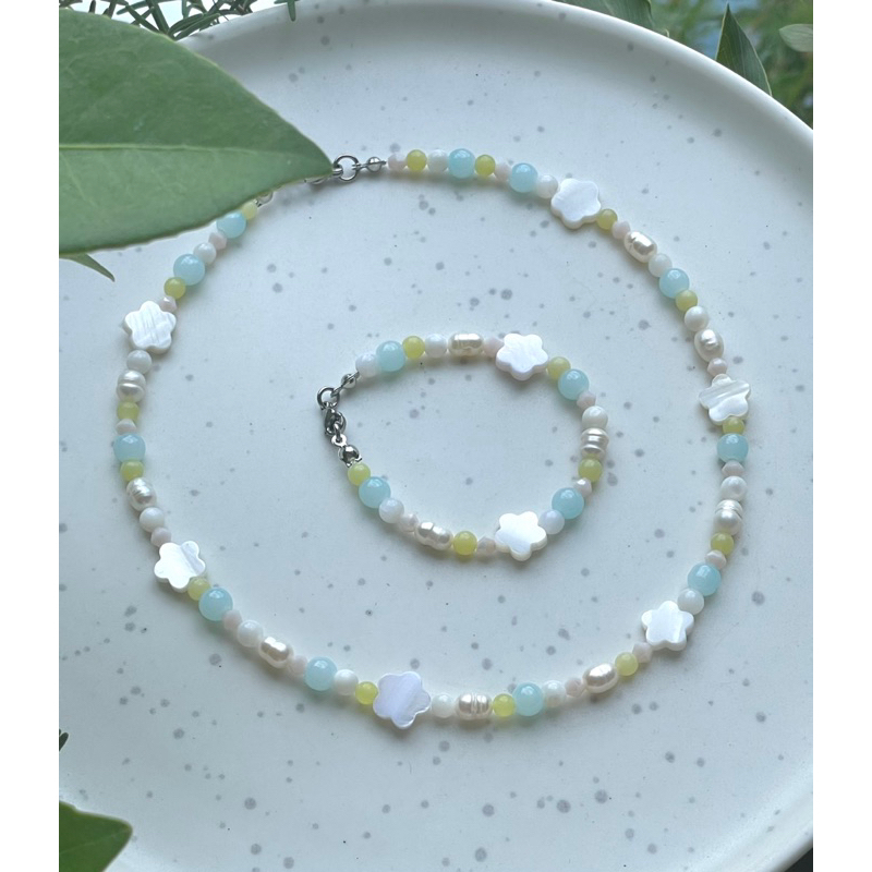 Vòng tay hạt đá - Jasmine 🩵