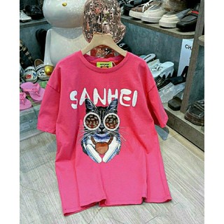 Áo thun phông hồng mèo đeo kính đá sequin cưng xỉu