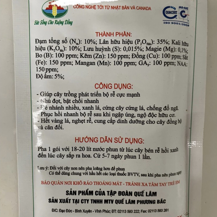 Phân bón Siêu ra rễ gói Quế Lâm chống rét, nghẹt rễ, vàng lá sinh lý