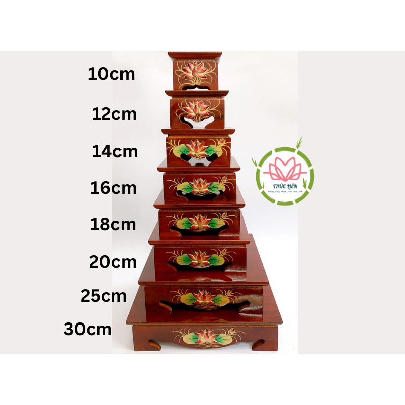 ĐÔN GỖ HÌNH VUÔNG KHẮC HOA SEN NỔI CAO CẤP DÙNG ĐỂ ĐẶT TƯỢNG THỜ, VẬT PHẬT PHONG THUỶ, CHẬU CÂY BONSAI