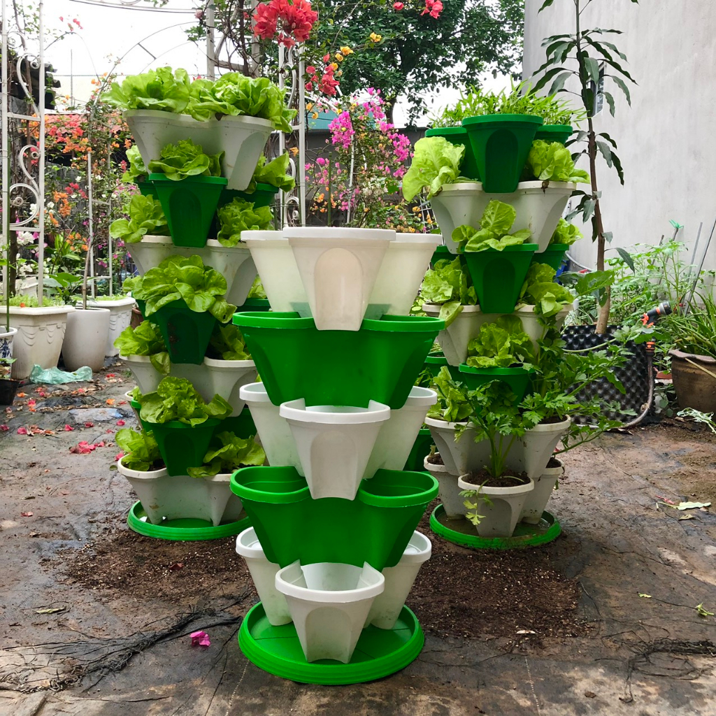 Chậu Tháp Trồng Rau, Trồng Hoa Phụ Kiện Chậu Tháp - Nhựa cao cấp, an toàn, tiết kiệm không gian
