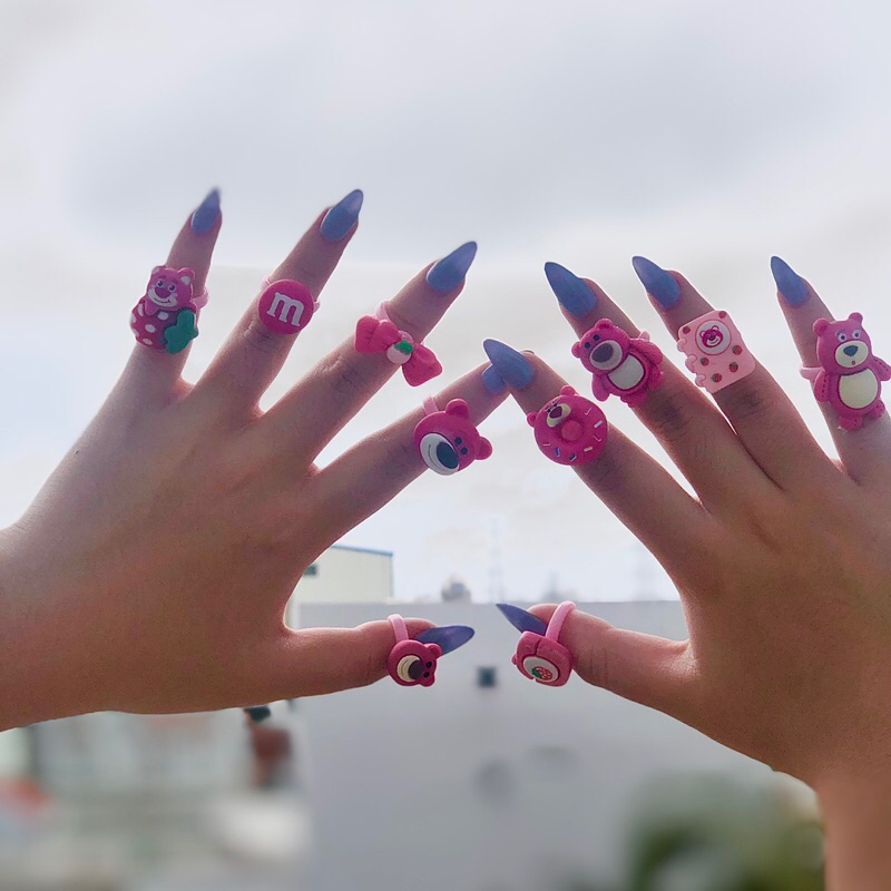 SET 10C NHẪN NHỰA GẤU DÂU CHO BÉ