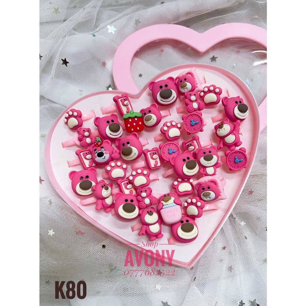 Nhẫn gấu dâu lotso trẻ em nhẫn bé gái đa dạng mẫu mã hộp đựng trái tim siêu dễ thương trang sức cho bé gái