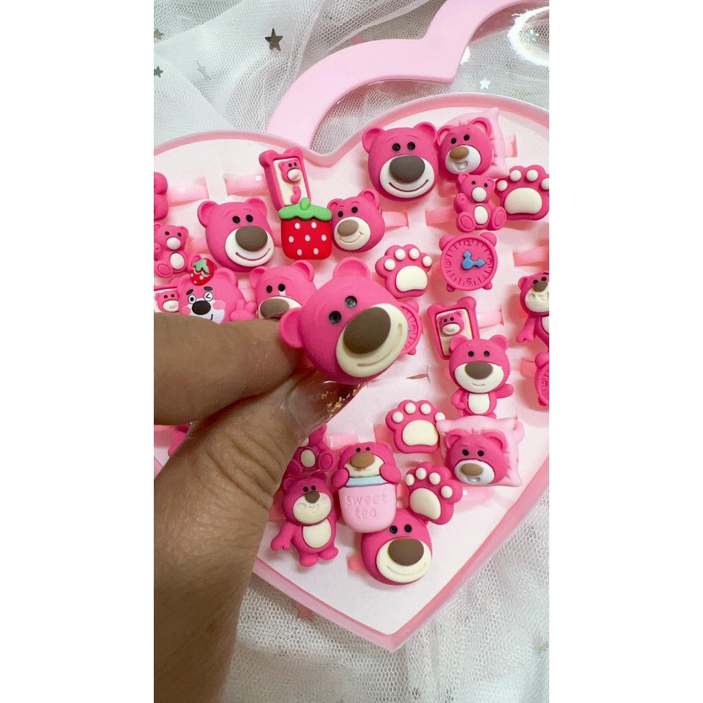 Nhẫn gấu dâu lotso trẻ em nhẫn bé gái đa dạng mẫu mã hộp đựng trái tim siêu dễ thương trang sức cho bé gái