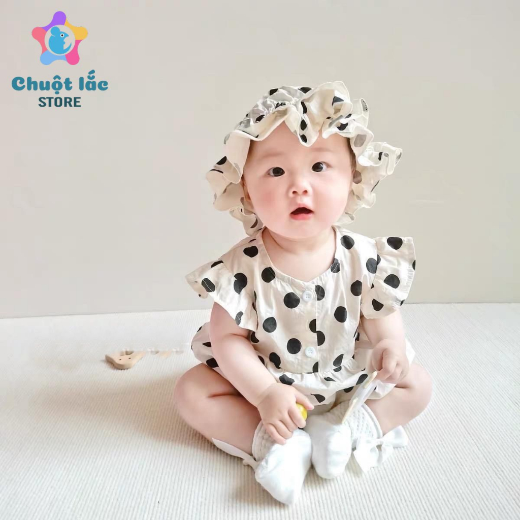Body cho bé gái tay cánh tiên chấm bi tặng kèm mũ sơ sinh đến 18 tháng