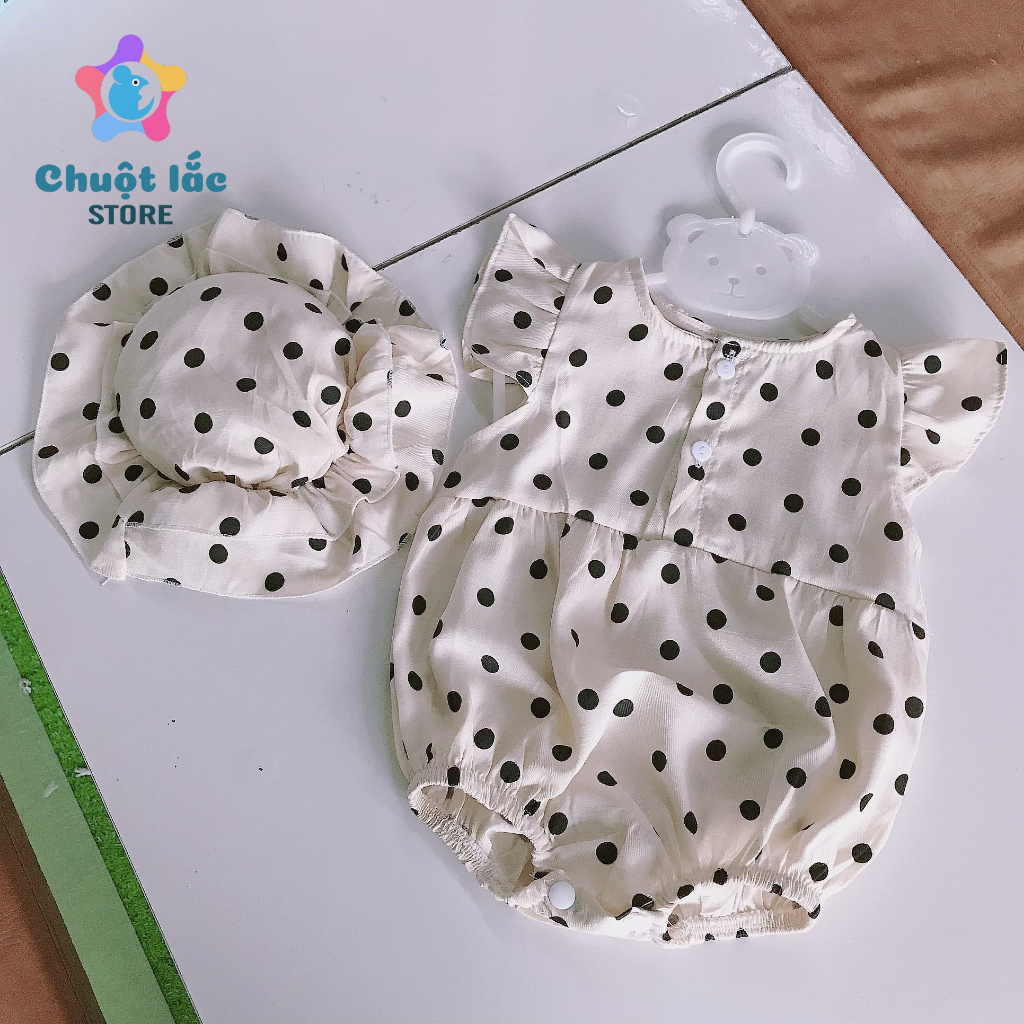 Body cho bé gái tay cánh tiên chấm bi tặng kèm mũ sơ sinh đến 18 tháng