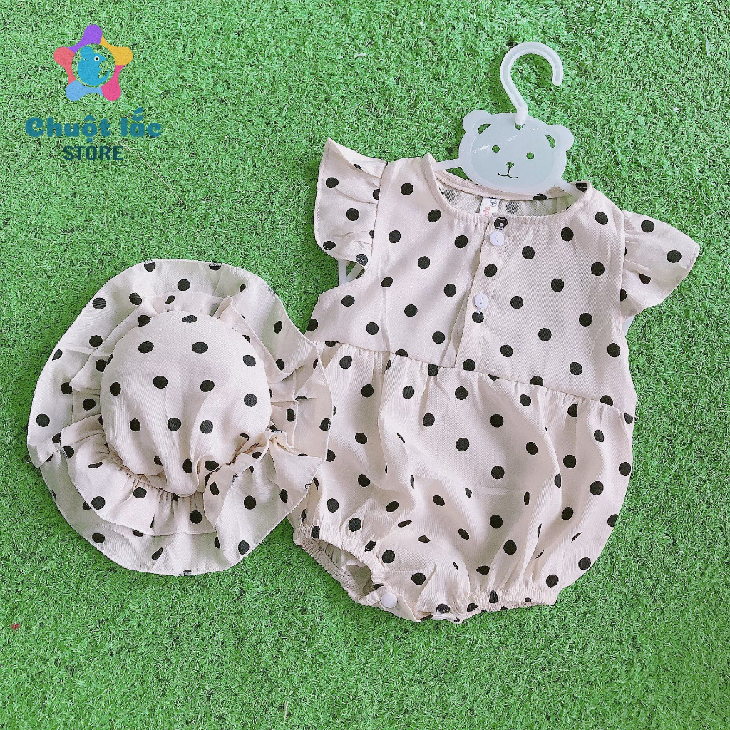 Body cho bé gái tay cánh tiên chấm bi tặng kèm mũ sơ sinh đến 18 tháng