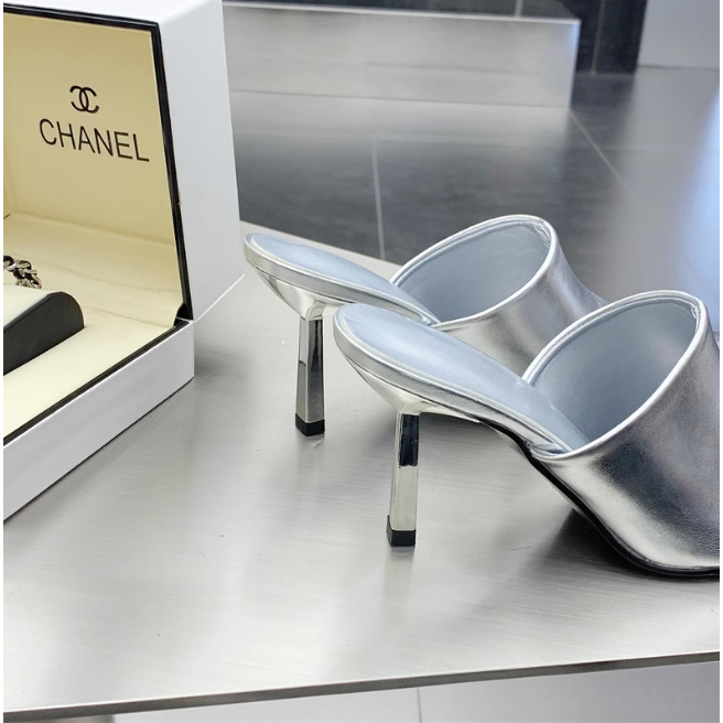 Sục mũi nhọn cao gót thời trang nữ mùa hè hở gót da trơn bóng đẹp 2023