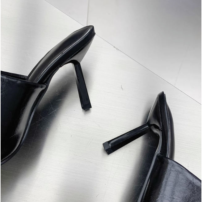 Sục mũi nhọn cao gót thời trang nữ mùa hè hở gót da trơn bóng đẹp 2023