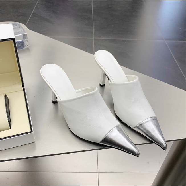 Sục mũi nhọn cao gót thời trang nữ mùa hè hở gót da trơn bóng đẹp 2023